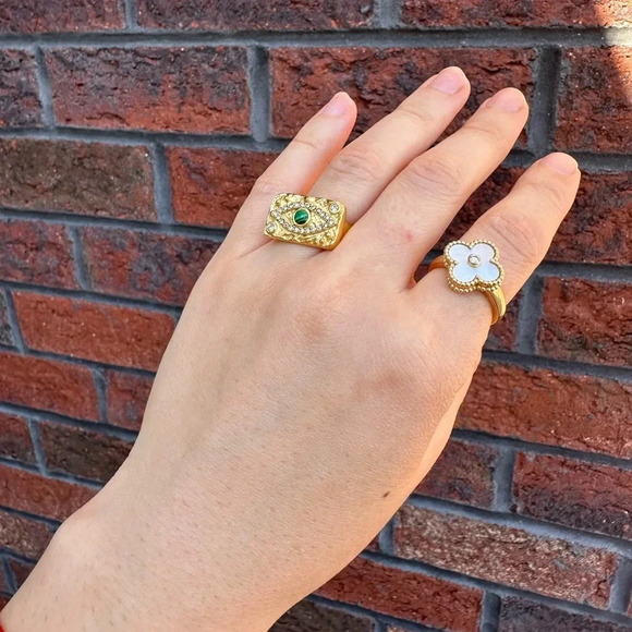 Baroque Malachite 18K Gold Stainless Steel Waterproof Eye Ring - Picture 10 of 16